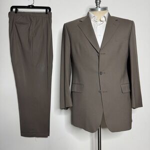 Brooks Brothers Men's Vintage Suit 44R 35W Solid Brown Wool 3-Button Double Vent